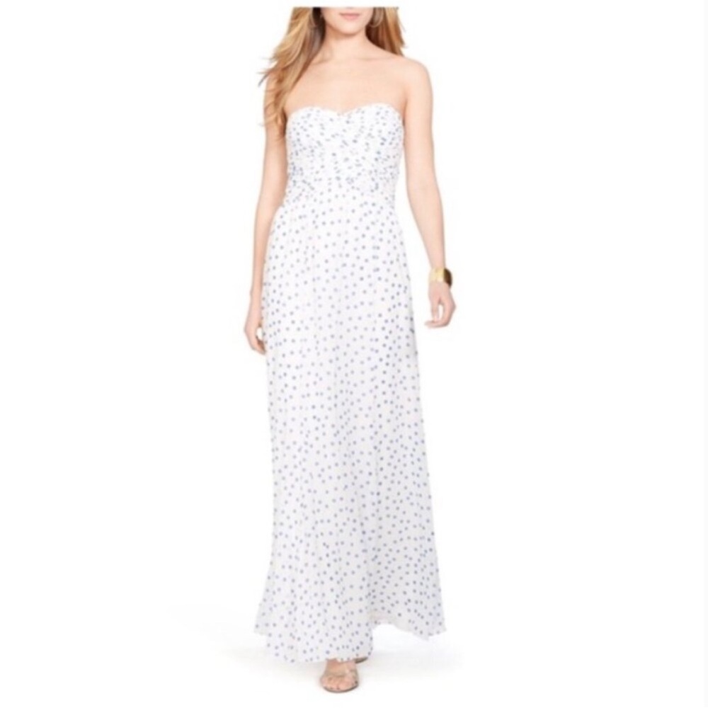 NWT Lauren Ralph Lauren ivory and blue polka dot evening gown sz. 10